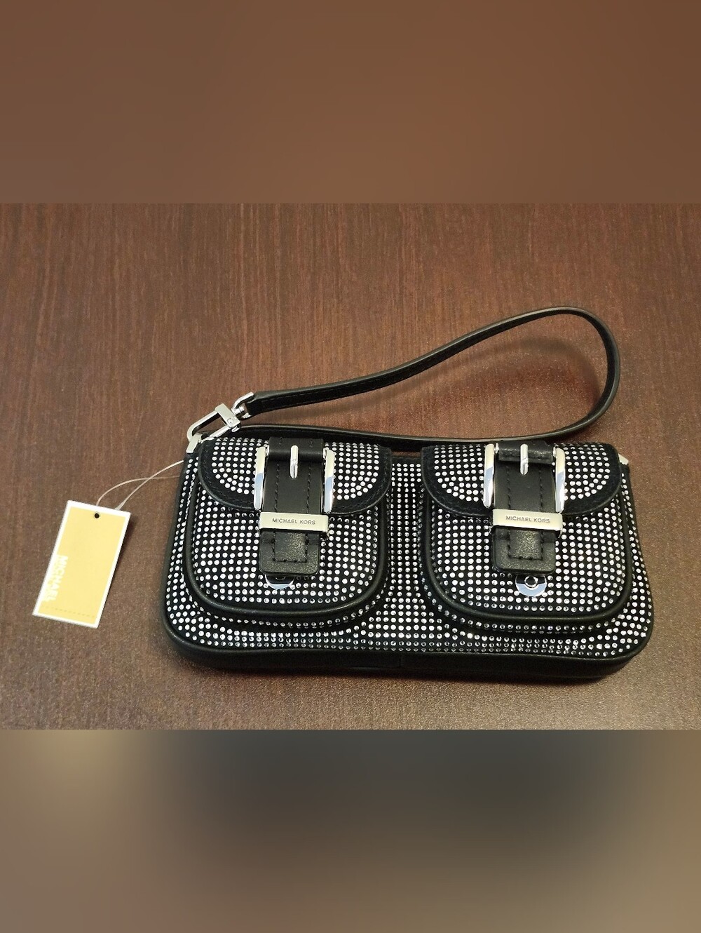 NWT Michael Kors Black Small Bling Zoe Crystal Pochette